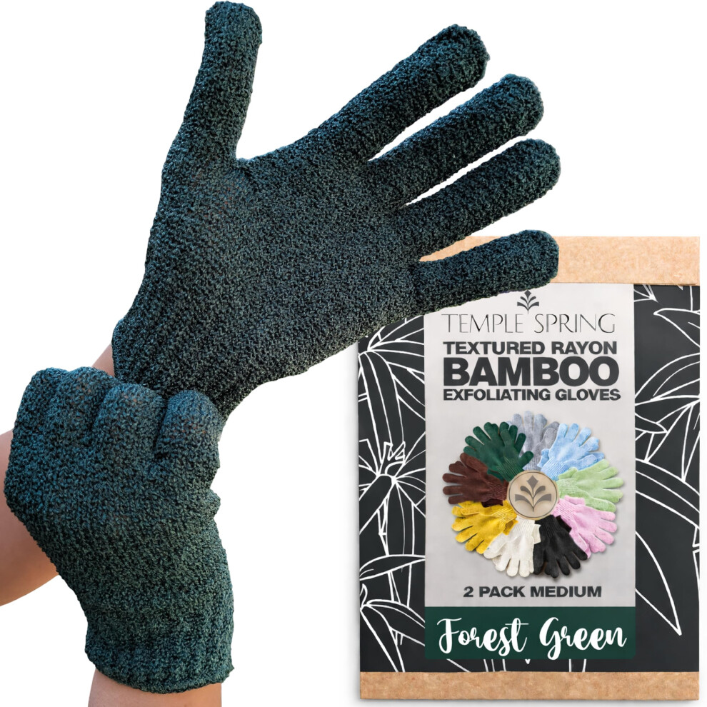 Temple Spring Exfoliating Glove, Carbonized Rayon Bamboo Body Scrubber, Loofah Exfoliating Mitt, Shower Scrubber Wash Cloth, Body Exfoliator Scrub