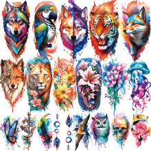 77 Sheets Temporary Tattoo, 17 Sheets Half Arm Flower Lion Tiger Cat Owl Parrot Fake Tattoos for Adults Shoulder Neck