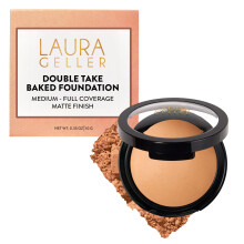 LAURA GELLER NEW YORK Baked Double Take Powder Foundation - Golden Medium - Buildable Medium to Full Coverage - Matte Finish