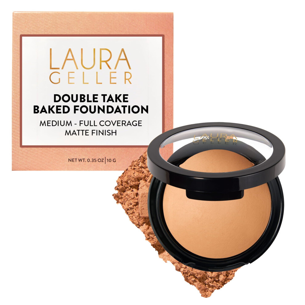 Laura Geller New York Golden Baked Double Take Powder Foundation - Medium - Buildable Medium To Full Coverage - Matte Finish
