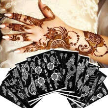 XMASIR 10 Sheets Tattoo Stencils 20 Pcs Arm Hand Tattoo Template Temporary Indian Arabian Glitter Airbrush Tattoos Stickers for Face Body Paint DIY