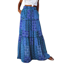 Pleated Long Skirts for Women Summer Casual Elastic High-Blue S