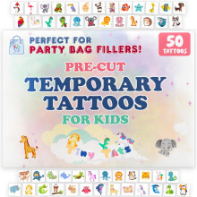 Party Bag Fillers for Kids Temporary Tattoos 50 Pack | Kids Party Bag Fillers Boys Girls Unisex | Pre-Cut Ready to Use | Birthday Party Favours
