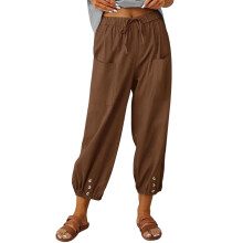 Linen Cotton Pants For Women Loose Frenulum Casual-brown 4XL