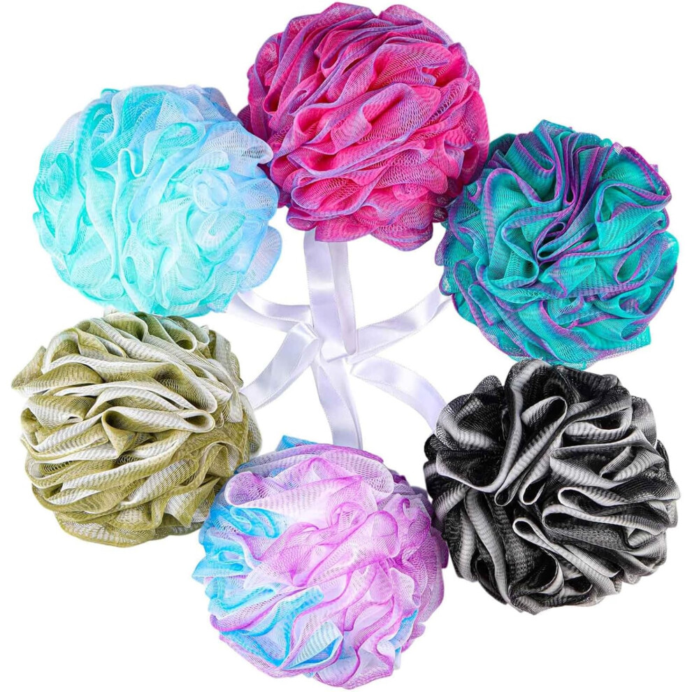 Lovebb 6 Pack 75G/Pc Large Loofahs Shower Sponge, Mesh Pouf Bath Sponges Exfoliating Body Scrubber Shower Scrunchies (A Color)