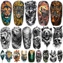 77 Sheets Temporary Tattoos, 17 Sheets Half Arm Wolf Lion Tiger Bear Leopard Eagle Fake Tattoos for Adults Shoulder Neck