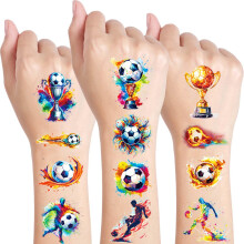 Qpout 12 Sheets Football Temporary Tattoos for Kids,Fake Tattoos & Soccer Stickers for Boys and Girls, Glitter Tattoo for Football Party