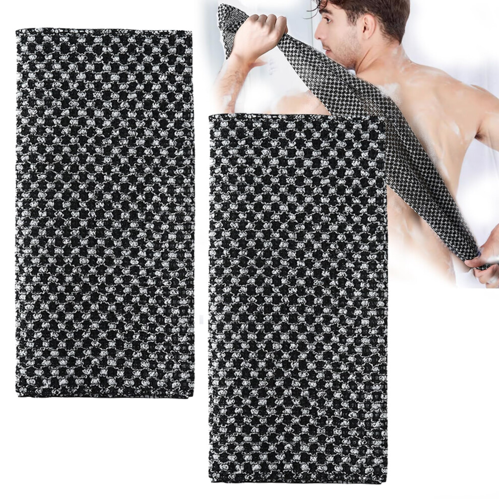 Bnphsin Black 2 Pcs Exfoliating Washcloth Extra Long Exfoliating Towel, Exfoliating Body Scrub Loofah Back Scrubber