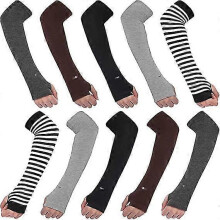 5 Pairs Arm Warmers Knitted Thumb Hole For Women, Winter Wrist Long Gloves Fingerless Mittens