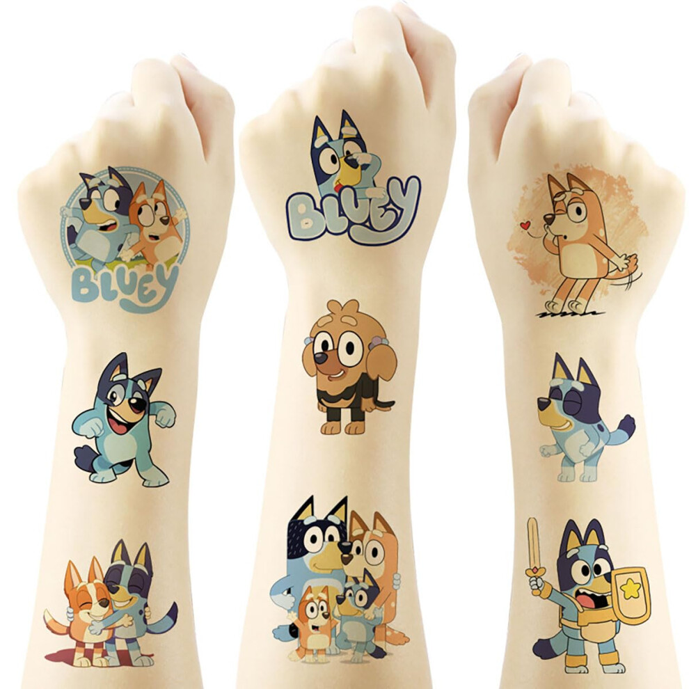 Yangsiw Bluey Temporary Tattoos For Fans, 20 Sheets Big Temporary Tattoos Body Art Tattoo Stickers,Goody Bag Stuffers Party Bag Fillers (2X2)