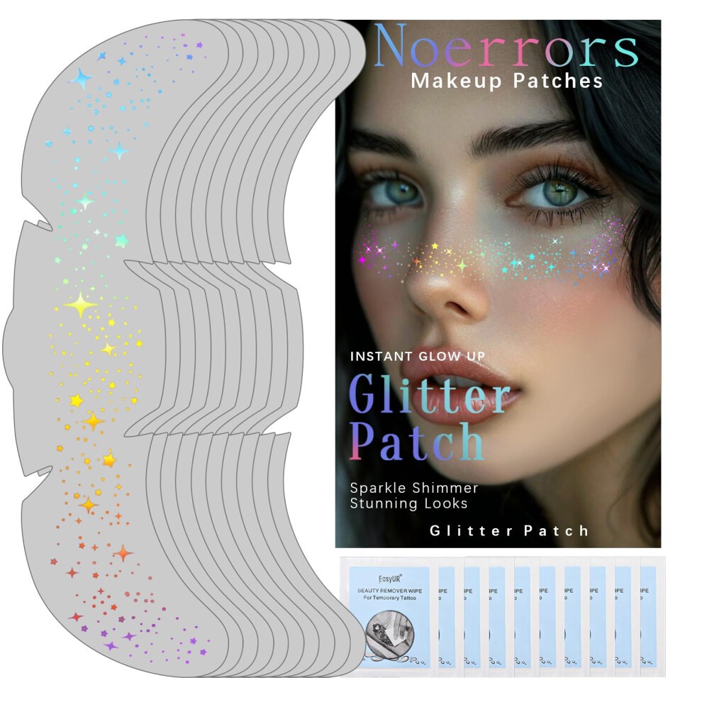 Noerrors Glitter Freckles Face Tattoo, 10Pcs Multichrome Holographic Sparkle Face Glitter Speckles Patches