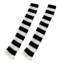 1 Pair Leg Warmers Knee High Black White Stripe Knitted Stretchy Super Soft Keep Warm Contrast Color Autumn Winter Women Boot Stockings For Outdoor Qi