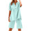 Women's linen two-piece set: button-down-Turquoise XL 1