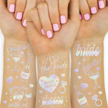 CHarmeFleur Cheers Hen Party Temporary Tattoos - 40 Iridescent Designs | Hen Party Decorations, Hen Party Gifts, Bridesmaid Gift + Bride to be