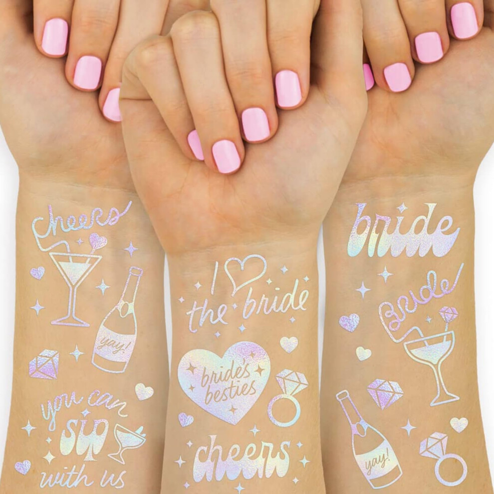 Charmefleur Cheers Hen Party Temporary Tattoos - 40 Iridescent Designs | Hen Party Decorations, Hen Party Gifts, Bridesmaid Gift + Bride To Be