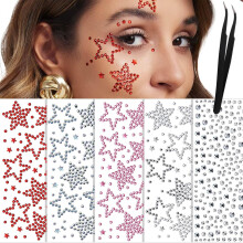 LunarCharm 5 Sheets Face Jewels, Self-Adhesive Hair Gems, Star Stickers for Face, Eyes, Body, Gems to Stick on, Y2K Star Face Stickers