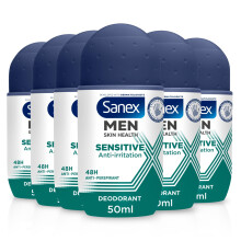 Sanex Men Sensitive Antiperspirant Roll-On Deodorant 6x50ml, 48 hour sweat protection, odour-fighting formula, slows down odour release