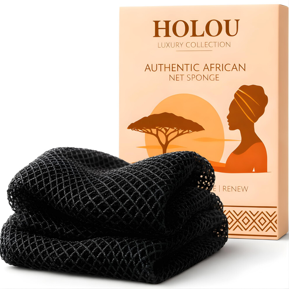 Holou African Net Sponge Authentic Â Exfoliating Body Scrubber & Bath Sponge, Extra Long 100Cm Back Scrubber For Deep Cleanse & Smooth Skin