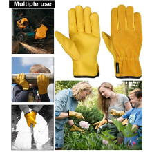SAWANS Work Gardening Gloves for Men Women 2 Pairs Leather Gloves Heavy Duty Construction Breathable and Flexible Safety Thorn Proof Gripper Mechanic
