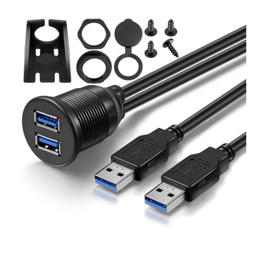 (1M) Dual USB 3.0 Extension Dash Flush Mount Dashboard Panel For Car Boat Motorcycle 2