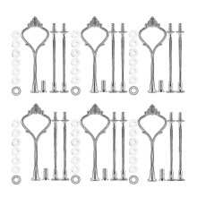 Ensemble de 6 plateaux et accessoires pour présentoir à gâteaux à 3 étages, idéal pour les mariages et les fêtes.