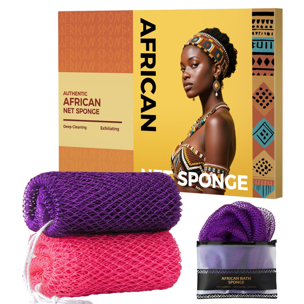 Tcgpro African Net Sponge Authentic - 2 Pieces Body Back Scrubber Bath Sponge With Knots - Afro Loofah Exfoliator Wash Cloth