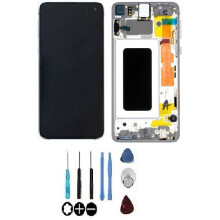 LCD-Bildschirm + Touchscreen montiert - SAMSUNG - Galaxy S10 G973F - Weiß - Auf Chassis - Original