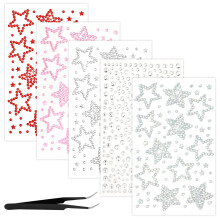 5 Sheets Face Gems Stickers Self-Adhesive Hair Jewelry Face Jewels Stickers Star Stickers for Face Eye Hair Makeup Festival Decorations with tweezers
