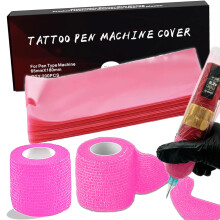202pcs Pink Tattoo Grip Cover Tattoo Accessory Set, Unihuby 2pcs Tattoos Grip Tape and 200pcs Tattoos Machine Cover TattooPen Bags TattooMachine Bag
