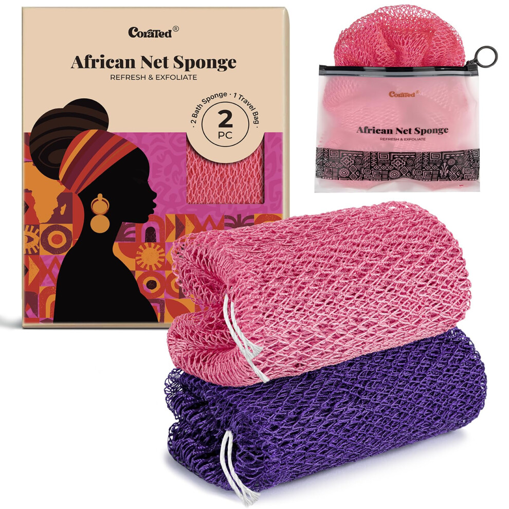 Corated 2Pcs African Exfoliating Net Sponge Set - Bath & Shower Net Sponges, Back Scrubber Washcloth For Shower