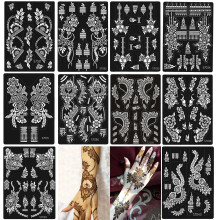 XMASIR 10 Sheets Temporary Tattoo Stencils 20 Pcs Arm Hand Tattoos Template Indian Arabian Airbrush Glitter Tattoo Stickers for Women and Girls