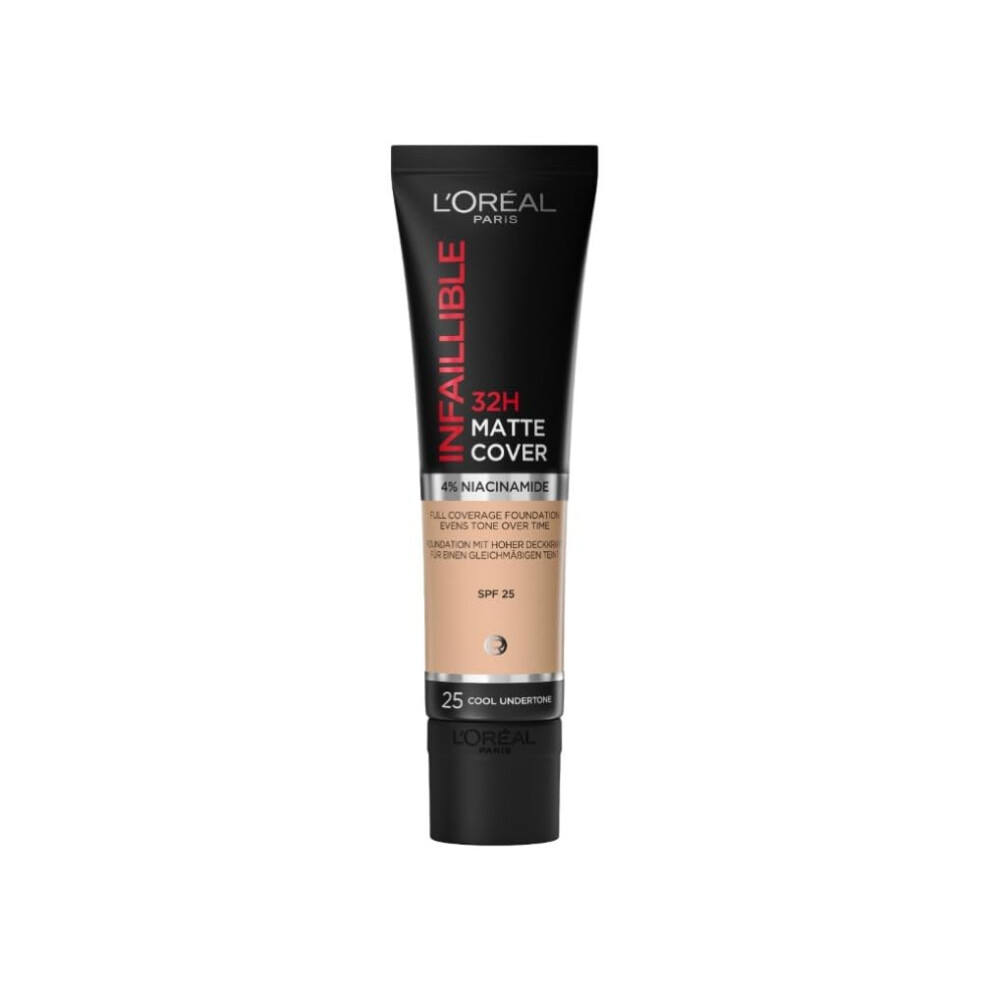 L'oreal Paris Cover Liquid Foundation, Infallible 24H Matte Cover, Shade 25, 30Ml
