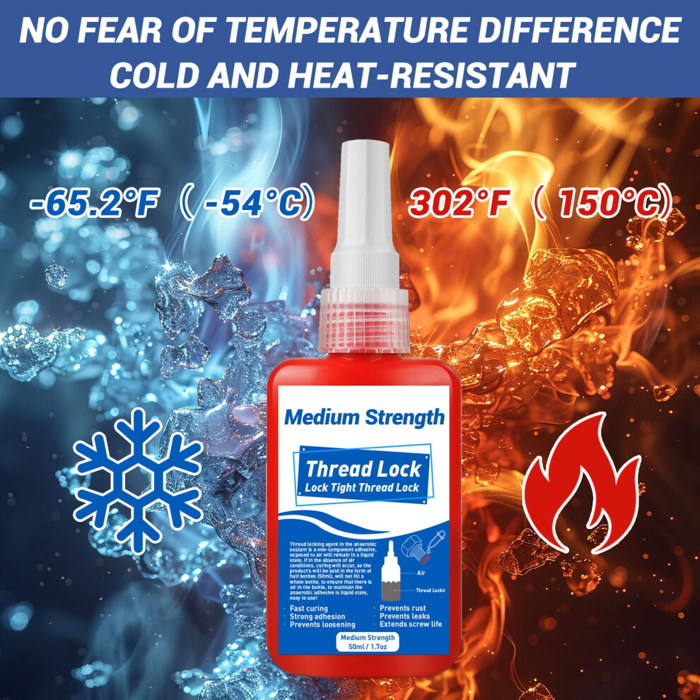 Thread Lock, 50Ml Locktight Threadlock, Medium Strength Thread Lock Blue Locking & Seal Nuts, Bolts, Avoid Loosening And Leakage, Stable, Anti-Rust 5051226565984