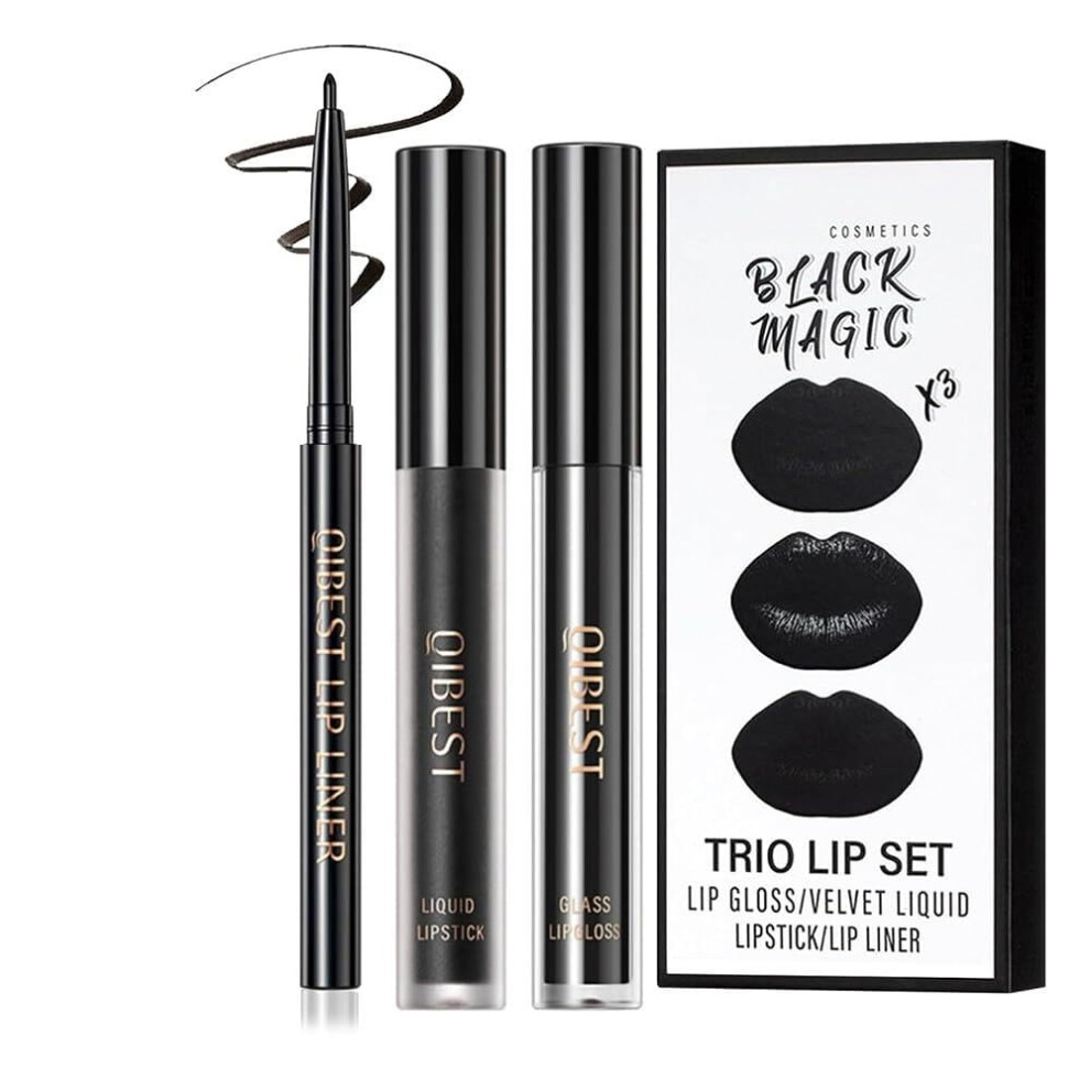 Mornery Black 3Pcs Matte Liquid Lipstick And Lip Liner Set - Lip Gloss Stain Lipliner Set