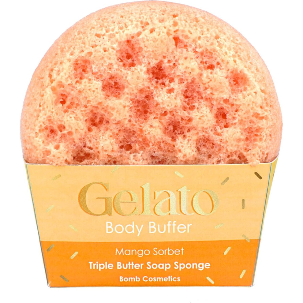 Bomb Cosmetics Mango Sorbet Body Buffer Triple Butter Soap Sponge
