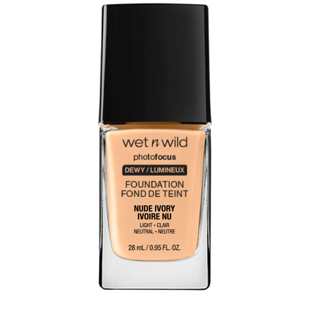 Wet N Wild White Photo Focus Dewy Foundation, Hydrating Liquid Foundation For Normal To Dry Skin, Flash-Proof No Cast, Buildable Radiant Finish