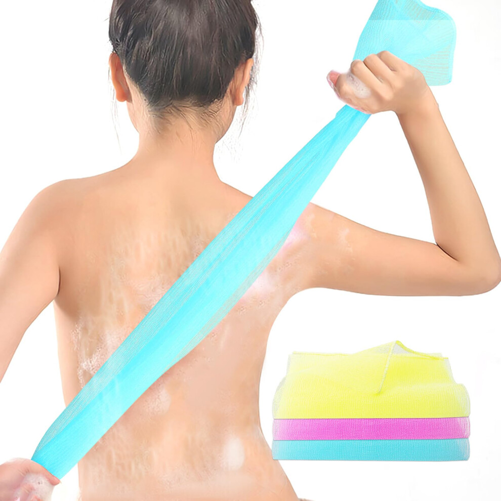 Qianyu 3 Pieces Exfoliating Washcloth Japanese Body Back Scrubber Korean Exfoliating Luffah Towel Beauty Shower Loofah Luffa Sponge Cleaner Scrub Wash Cloth