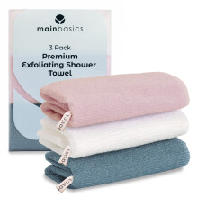 MainBasics Exfoliating Shower Towel - Japanese Nylon Bath Towel and Body Washcloth, Quick-Dry, Durable, Medium Exfoliation (Set of 3, Airy Blossom)