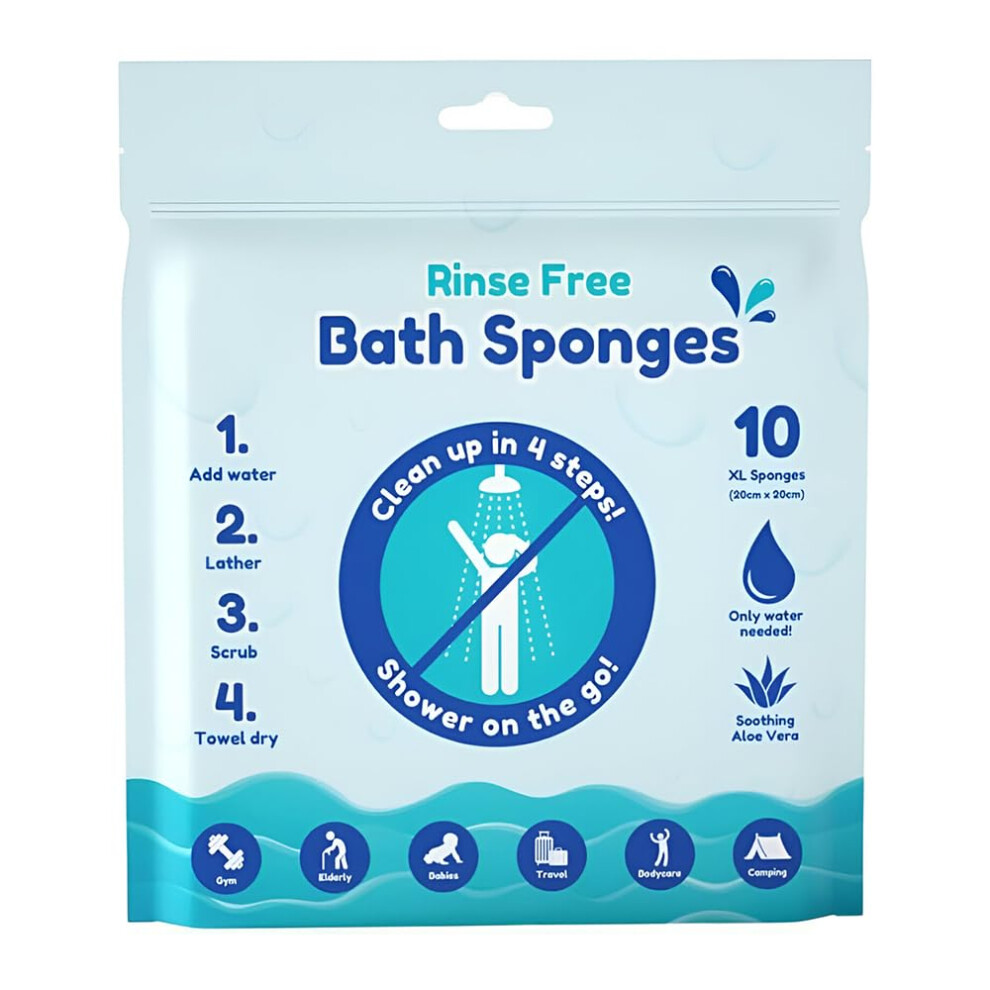 1Above 10Pk Rinse Free Bath Sponges, 20X20cm Bath Wipes For Travel, Gym, Camping, Elderly, Babies, Single Use Shampoo Shower, Soothing Aloe Vera