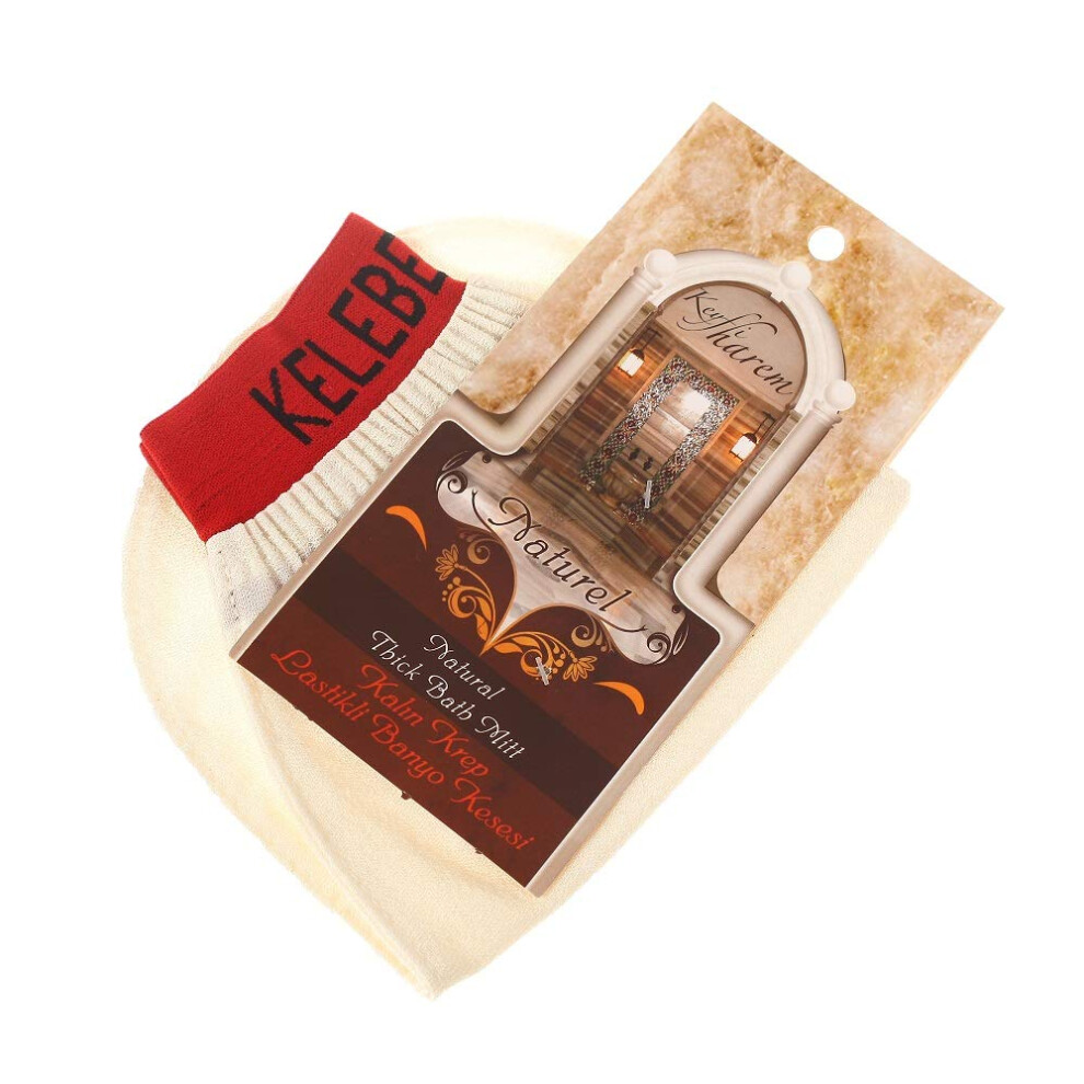 Kelebek Kese Cream Exfoliating Gloves Mitts Kese Turkish Bath Hammam Hamam Scrub Peeling With How To Use Instructions ( Thick Bath Glove Elasticated Wrist)