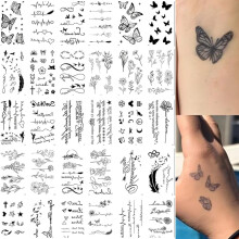 30 PCS Temporary Tattoos – Fine Line Fake Tattoos for Body Art – Realistic Removable Tattoo Stickers with Flowers, Leaves, Words & Patterns