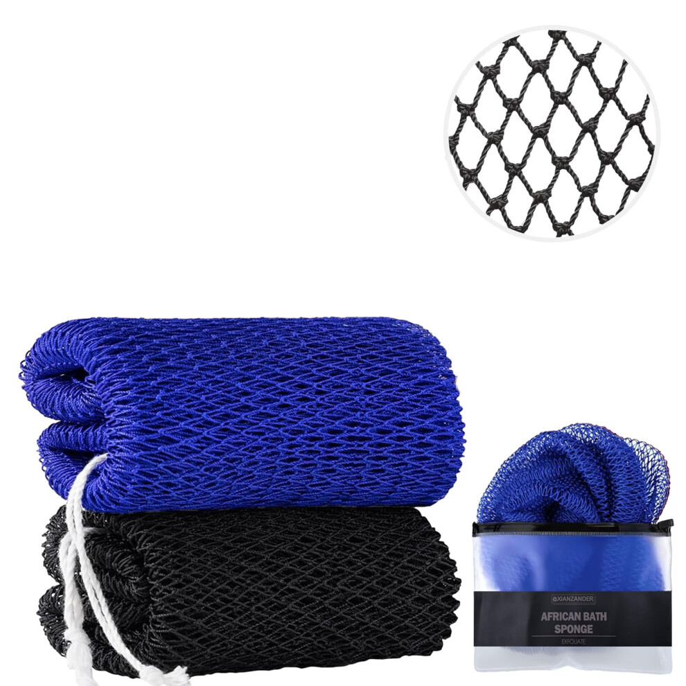 Xianzander 2 Pieces Authentic African Net Sponge - African Bath Sponges With Knots - Exfoliating Scrubber For All Skin Types