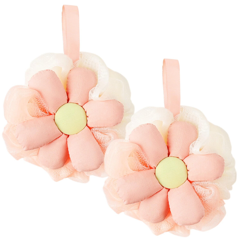 Loghohu 2Pcs Cute Flower Bath Sponges Loofah Mesh Pouf Body Scrubber Exfoliating Shower Sponge For Women Shower Puff Soft Loofah Sponge Ball Bath Sponge For