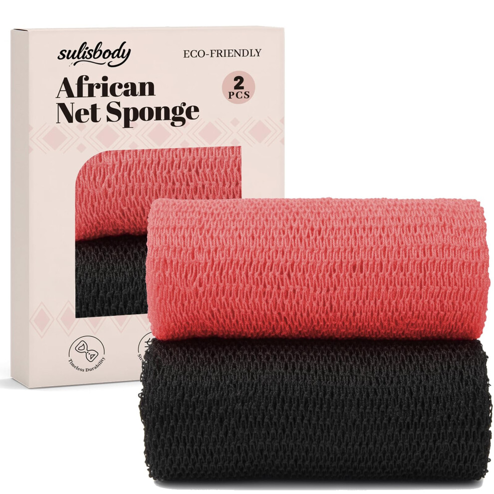 Sulisbody 2Pcs African Net Sponge Authentic - Exfoliating Body Wash Cloth With Knots, Hygienic Loofah Back Scrubber For Shower