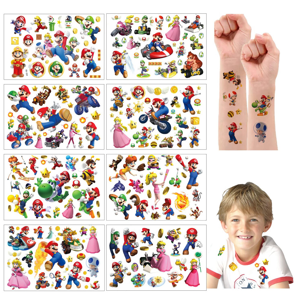 Yuyan Lanseede Temporary Tattoos Stickers For Kids Cute Cartoon Tattoos Party Favors And Birthday Decorations For Girls Boys(8 Temporary Tattoo Sheets)