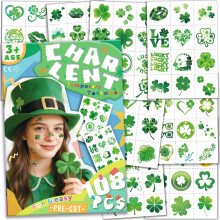 CHARLENT Glitter Shamrock Pre-Cut Temporary Tattoos | 108 Pcs St. Patrick’s Day Tattoo Stickers for St. Patrick's Day Parade