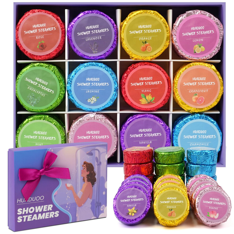 Huaduoo Shower Steamers Aromatherapy For Women Or Men, 24 Pcs Natural Shower Bombs With Essential Oils Eucalyptus