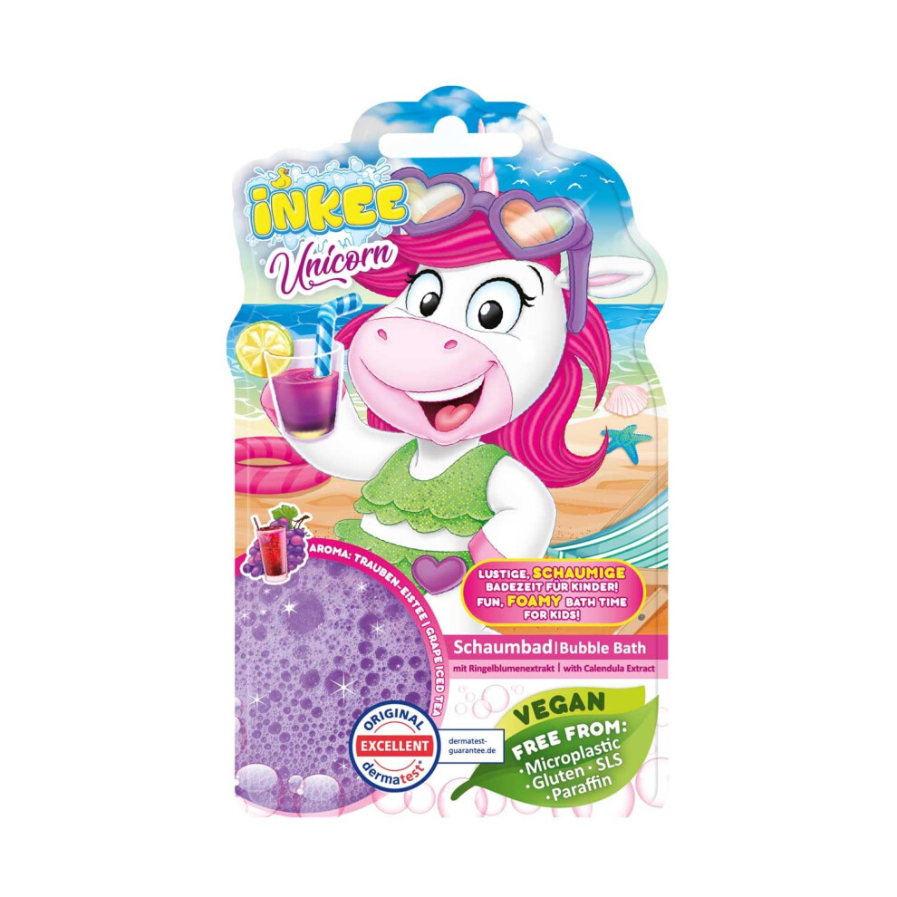 Inkee Purple Kids Colour Changing Bubble Bath Â Unicorn Liquid Gel, Sensitive Skin, Aloe Vera, Grape Iced Tea Scent, 40G Sachet - Gift For Kids 3+