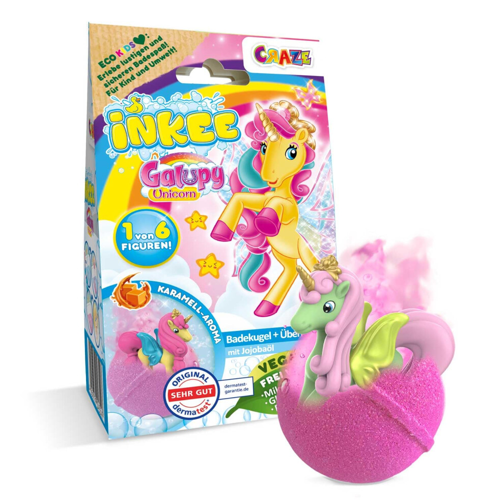 Inkee Galupy Unicorn Surprise Bath Bomb, Bath Bomb For Girls With 3D Unicorn Figure, Caramel Scent