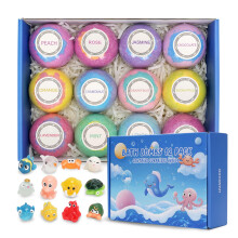 12 pcs Bath Bomb Gift Set,Handmade Natural and Organic Bubble Bombs,for Kids with Surprise Toy Inside,with Surprise Sea Animal Toy Inside,Birthday